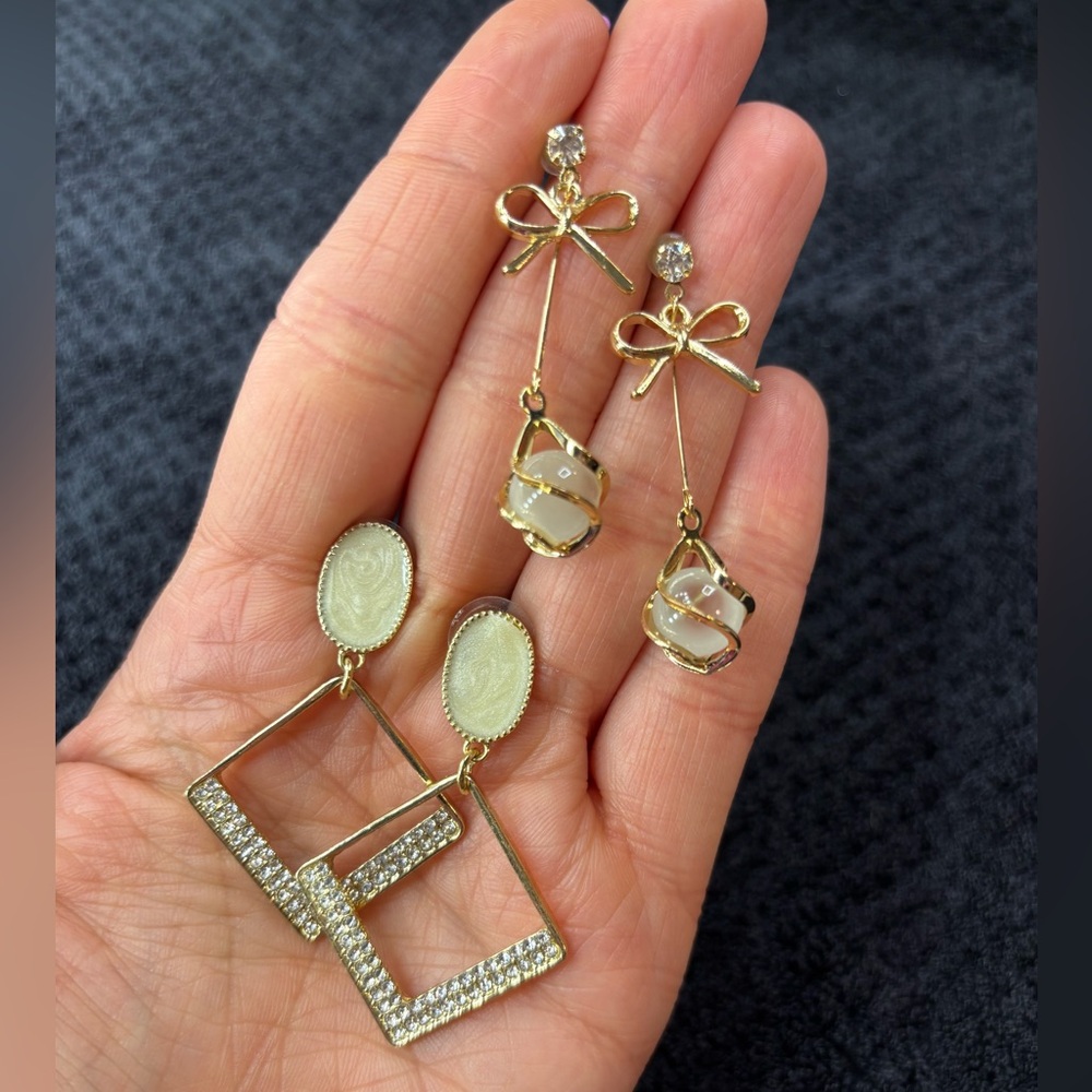 Gold Post Back Dangle Earrings